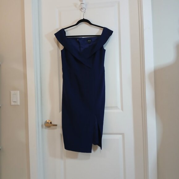 Bardot Off Shoulder Bodycon Midi Dress Women’s Size 12 M Blue Cocktail - Picture 1 of 7
